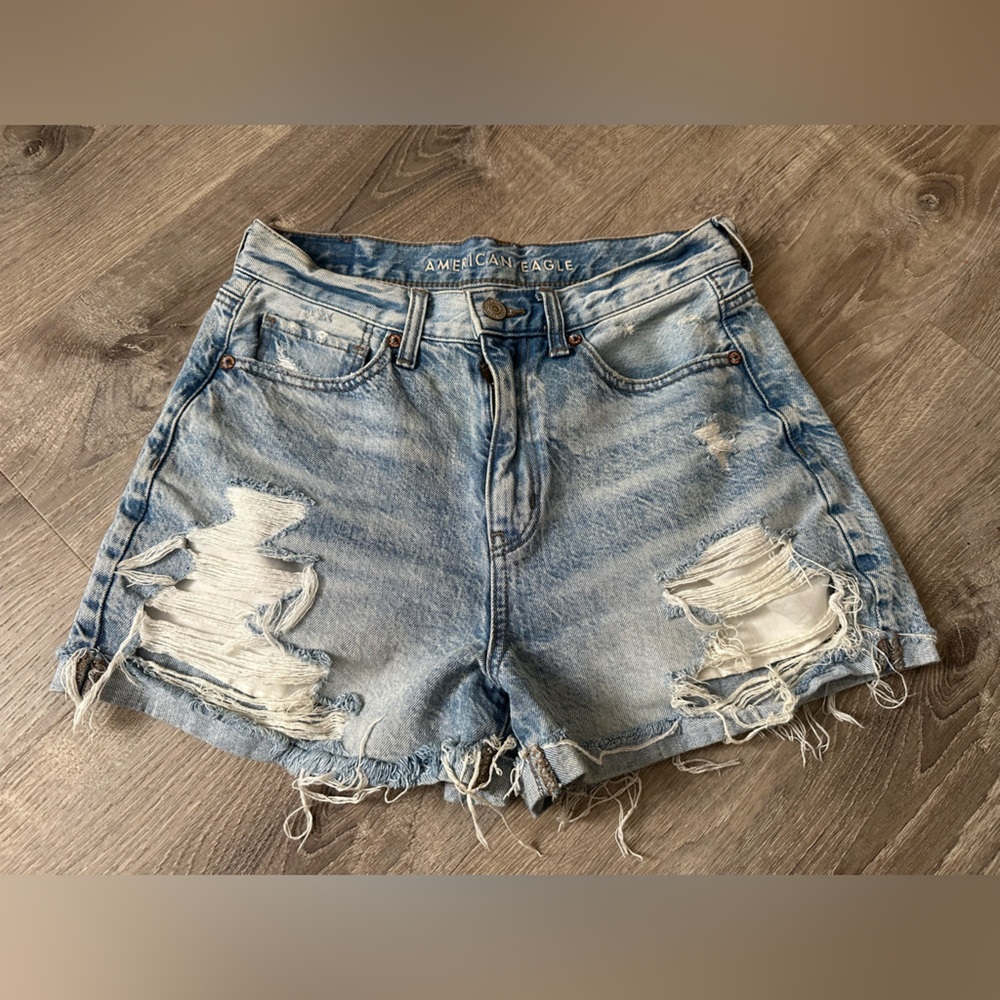 American Eagle Outfitters Light Blue Distressed Jean Shorts